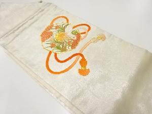 リサイクル　鏡裏に草花模様刺繍名古屋帯